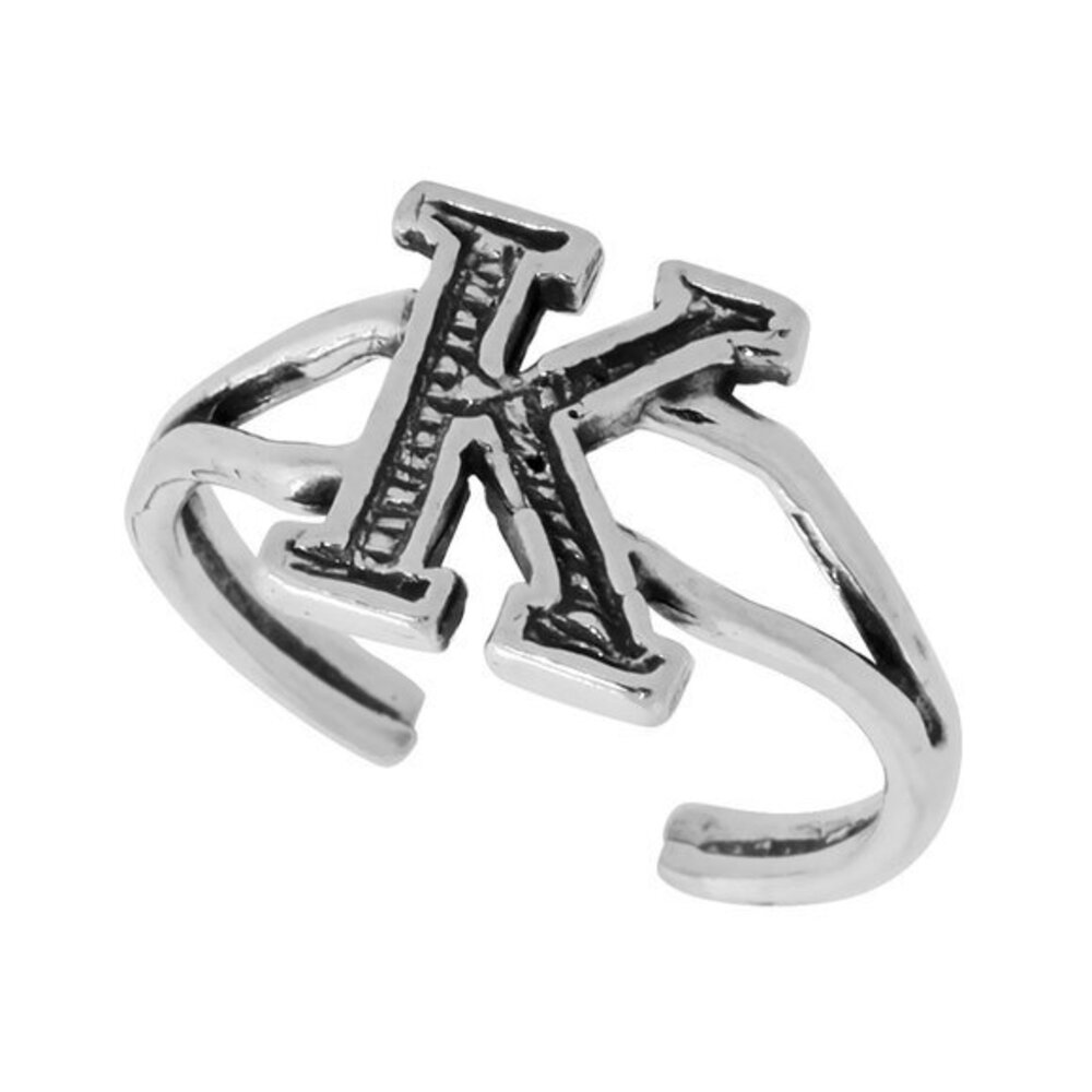 Sterling Silver Initial Letter Alphabet K M J O toe Ring Adjustable